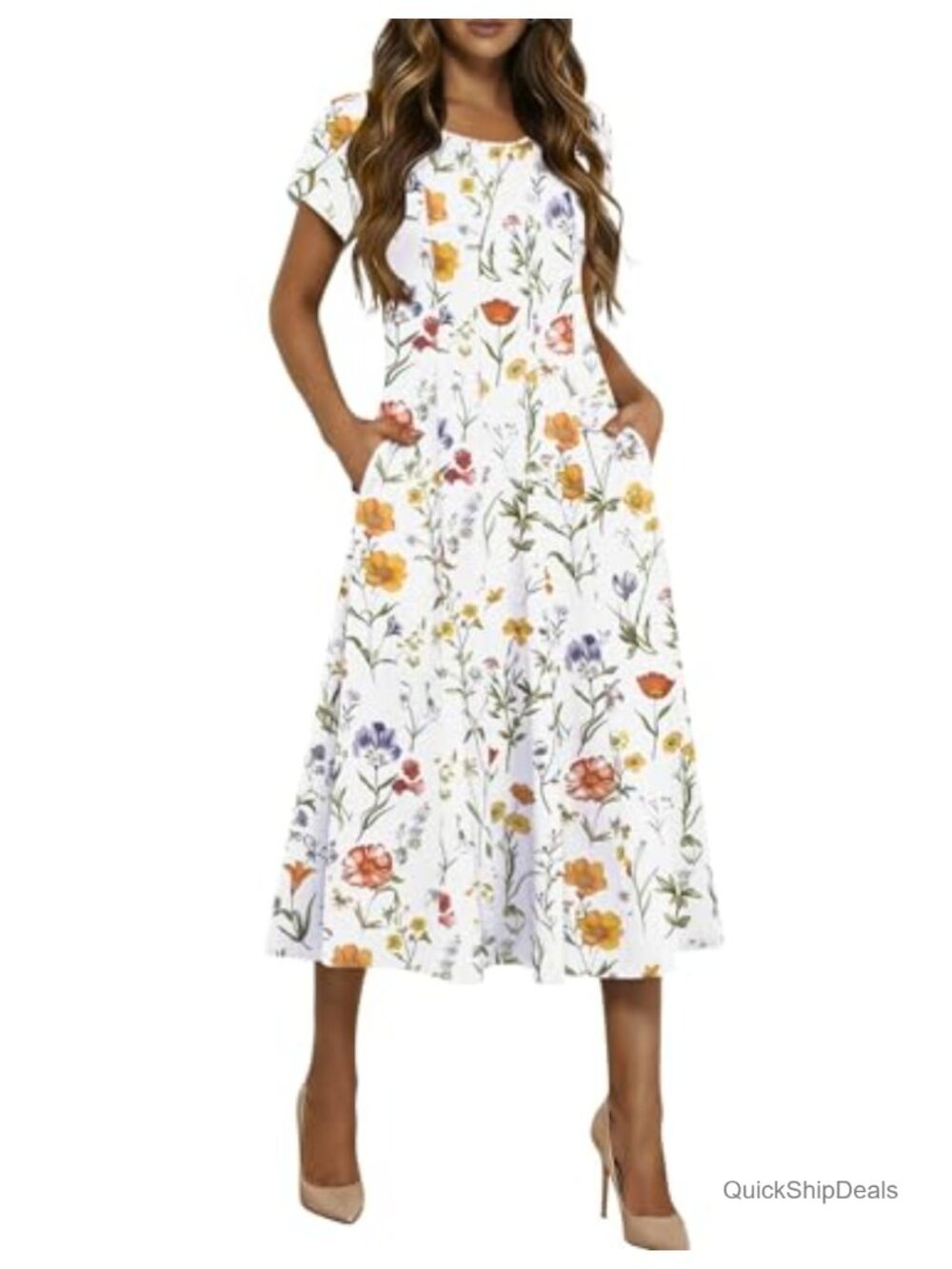 Women's Midi Dress A-Line Petal Short Sleeve Pleated Sundress